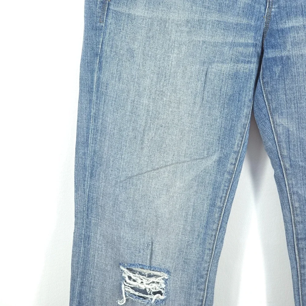 J Crew Distressed Jeans Women's 27 (Fit 30x30) Light Wash Stretch Denim Whiskers